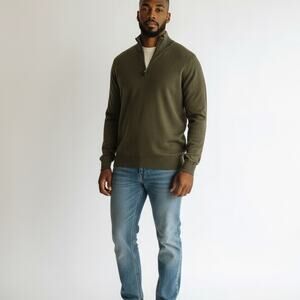 Gap Olive Green Merino Wool Sweater Men's XL 1/3 Zip Funnel Neck Soft Casual